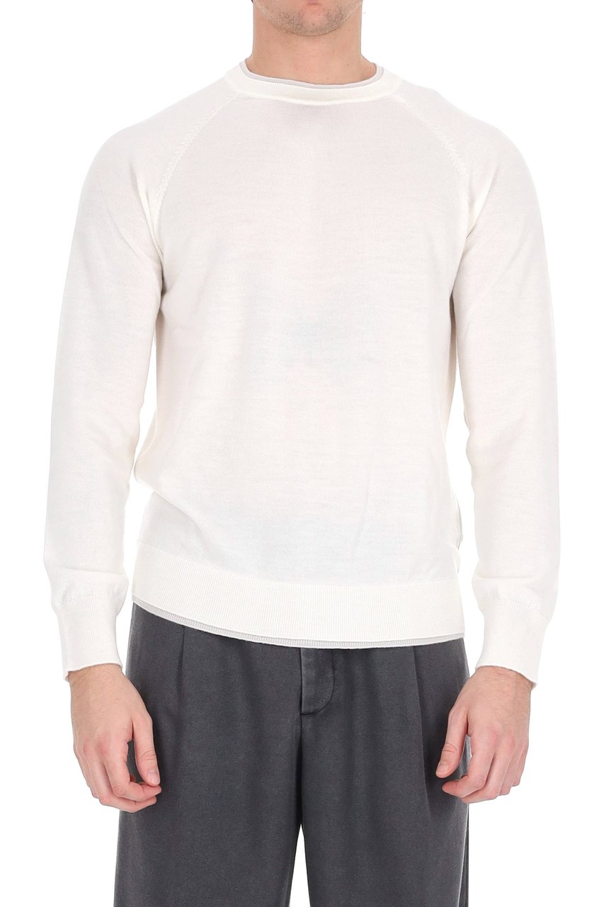 Eleventy Wool Crewneck Sweater with Double Trim Wit