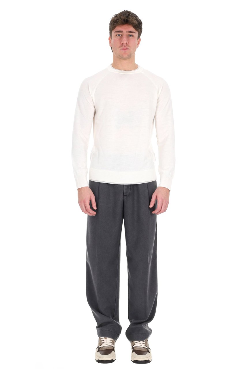 Eleventy Wool Crewneck Sweater with Double Trim Wit