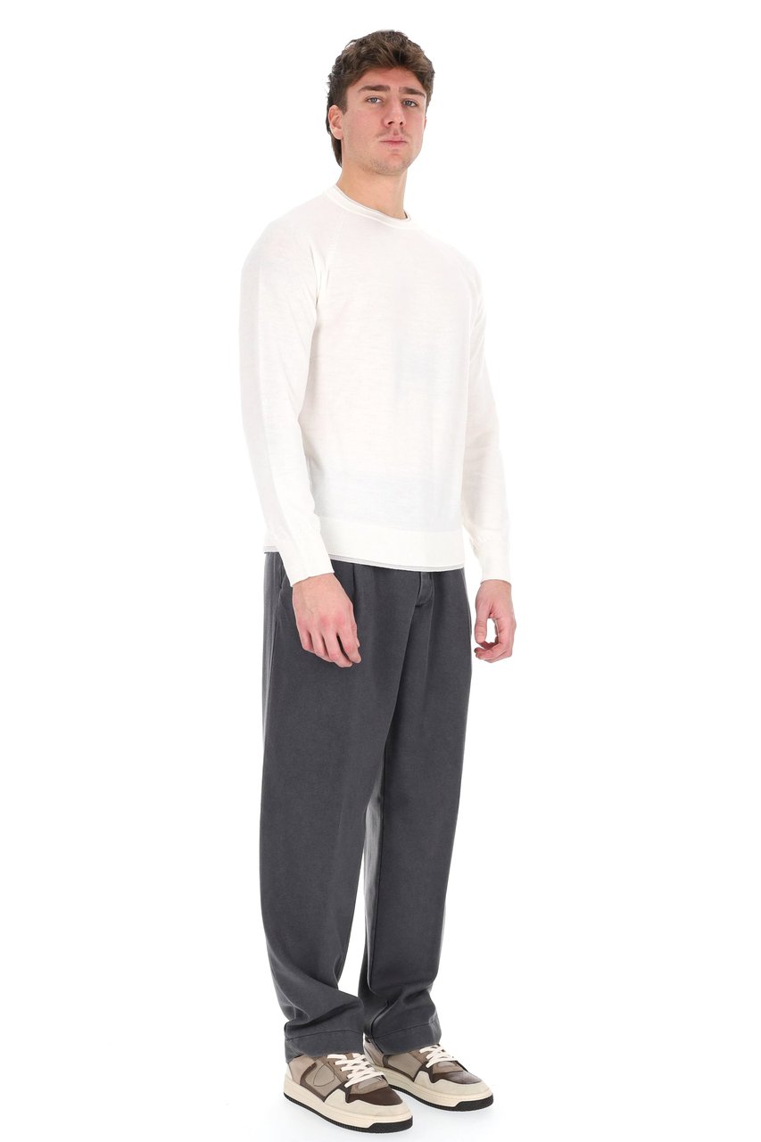 Eleventy Wool Crewneck Sweater with Double Trim Wit