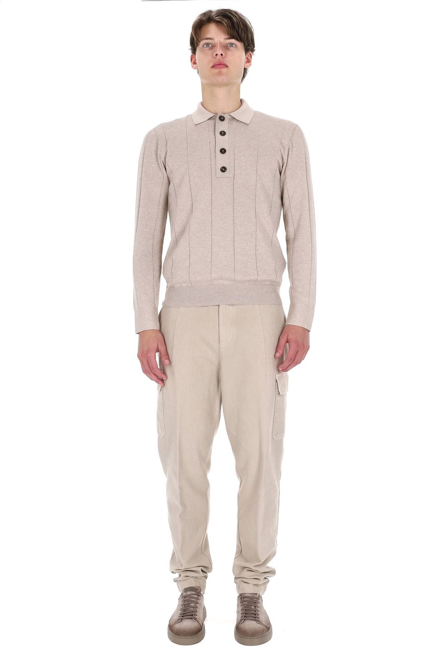 Eleventy Fine Cotton-Cashmere Long-Sleeve Polo with Horn Buttons Roze