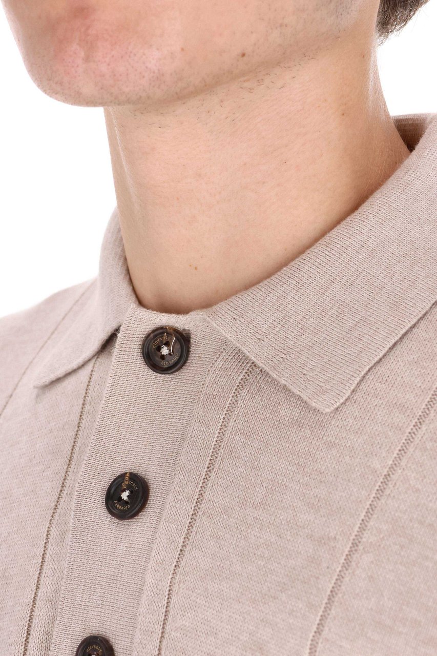 Eleventy Fine Cotton-Cashmere Long-Sleeve Polo with Horn Buttons Roze