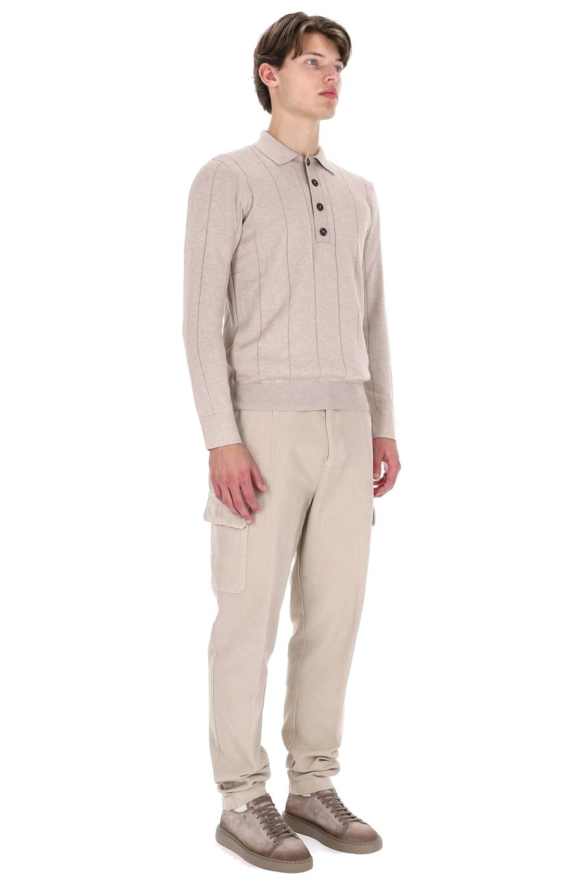Eleventy Fine Cotton-Cashmere Long-Sleeve Polo with Horn Buttons Roze