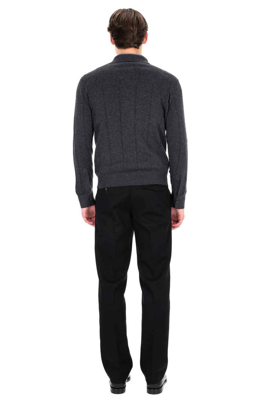 Eleventy Cotton-Cashmere Blend Long Sleeve Polo with Horn Buttons Zwart