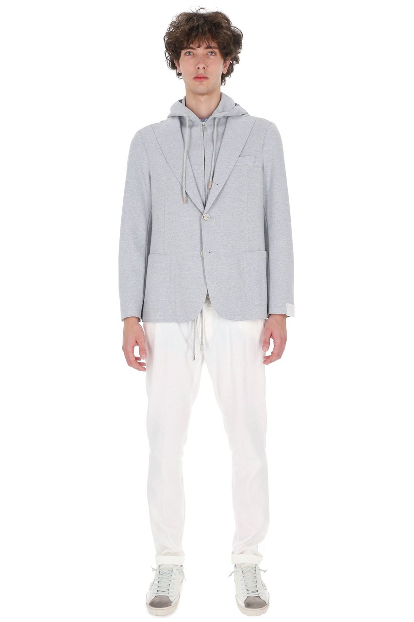 Eleventy Light Blue Raw-Edge Cotton Blazer Wit