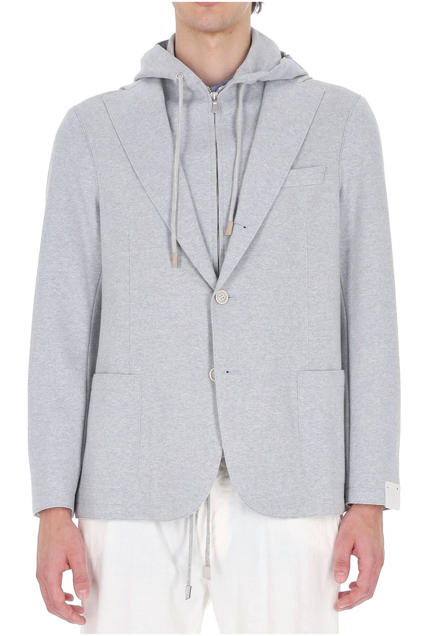 Eleventy Light Blue Raw-Edge Cotton Blazer Wit