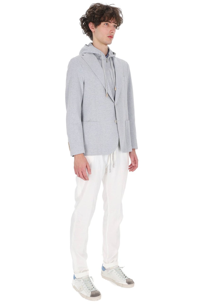 Eleventy Light Blue Raw-Edge Cotton Blazer Wit