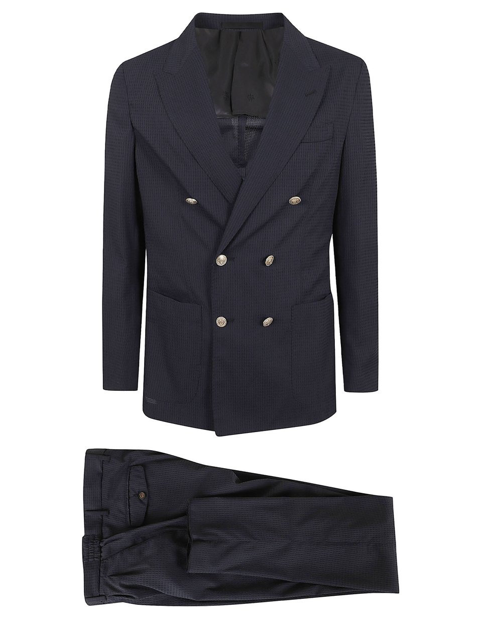 Eleventy Double-Breasted Blazer in Lightweight Textured Fabric Blauw