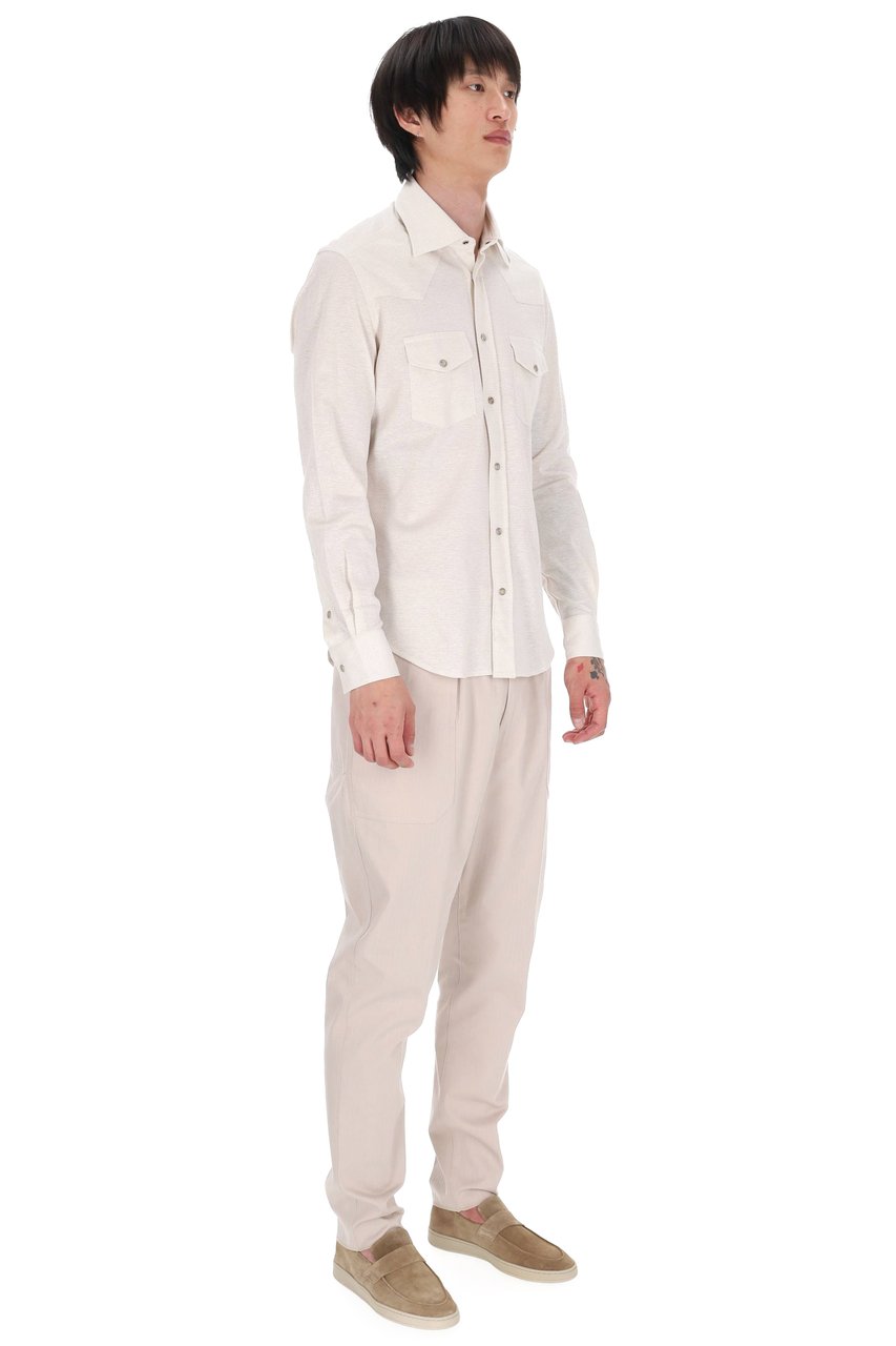Eleventy Sabbia Textured Cotton-Linen Texas Shirt Neutraal