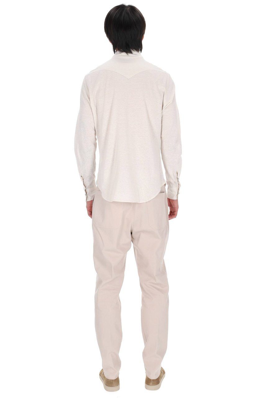 Eleventy Sabbia Textured Cotton-Linen Texas Shirt Neutraal
