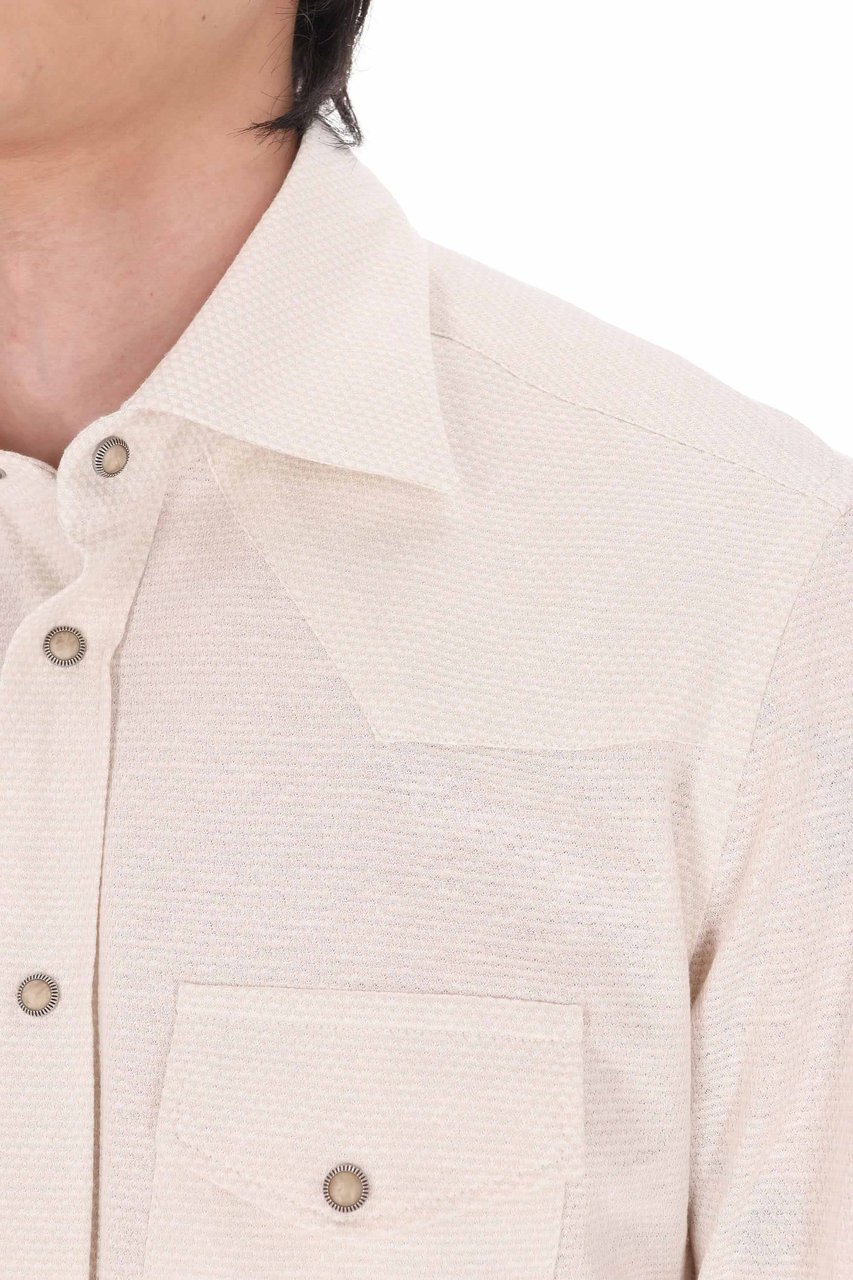 Eleventy Sabbia Textured Cotton-Linen Texas Shirt Neutraal