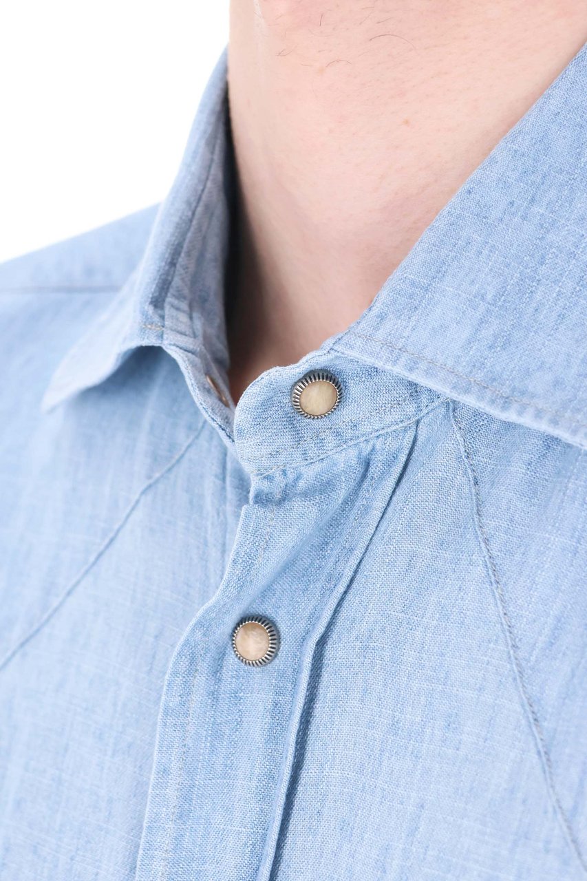 Eleventy Texas Denim Lyocell-Linen Casual Shirt Blauw