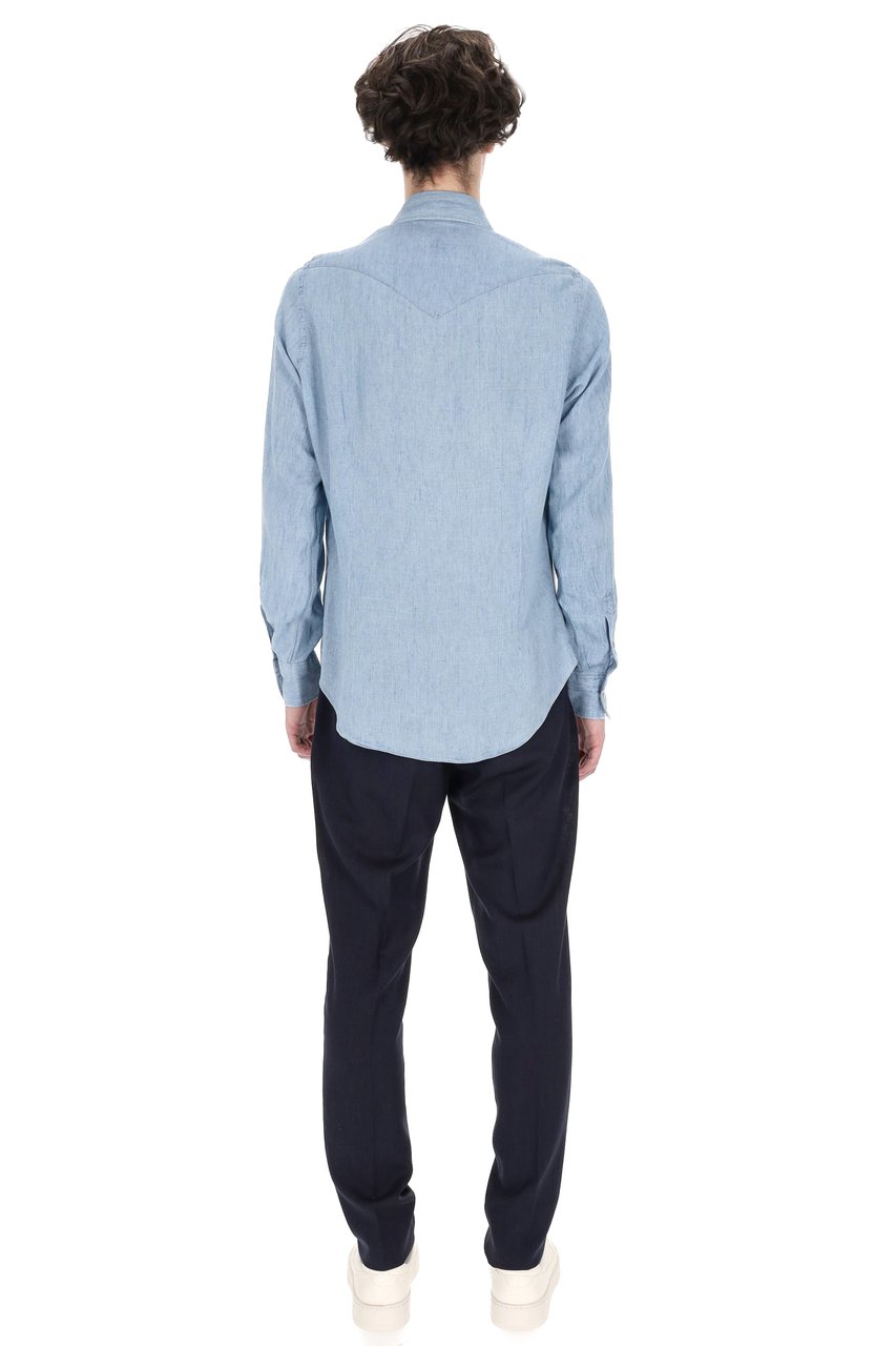 Eleventy Texas Denim Lyocell-Linen Casual Shirt Blauw