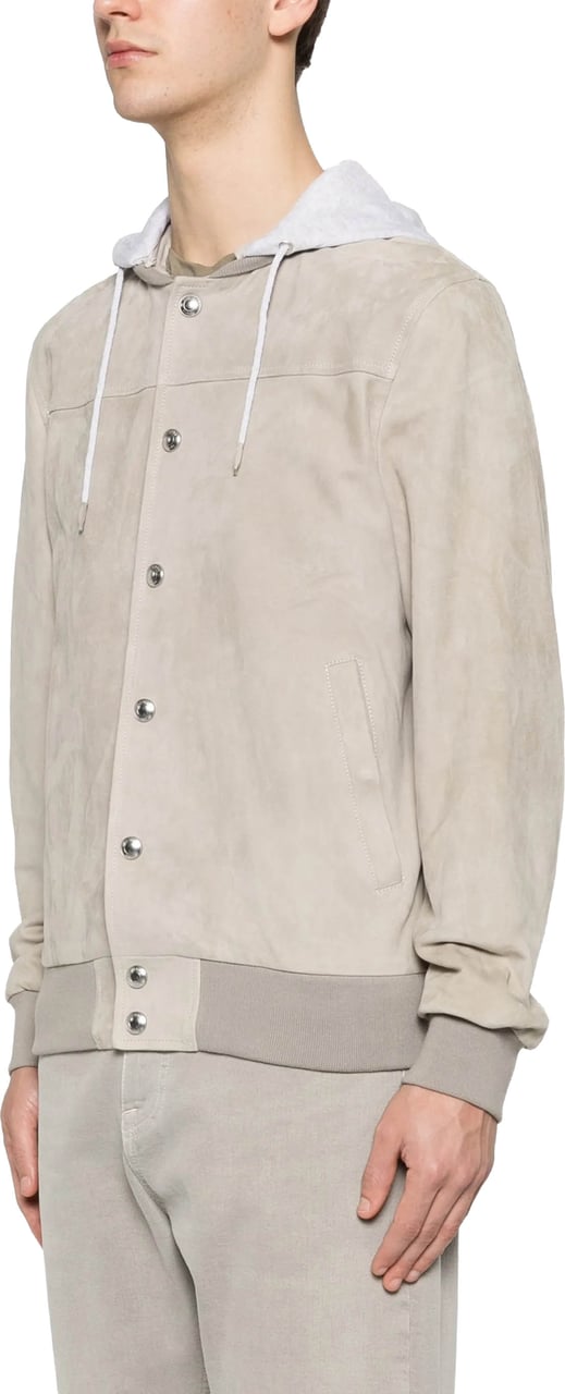Eleventy Suede-Texture Grey Hooded Bomber Jacket Grijs