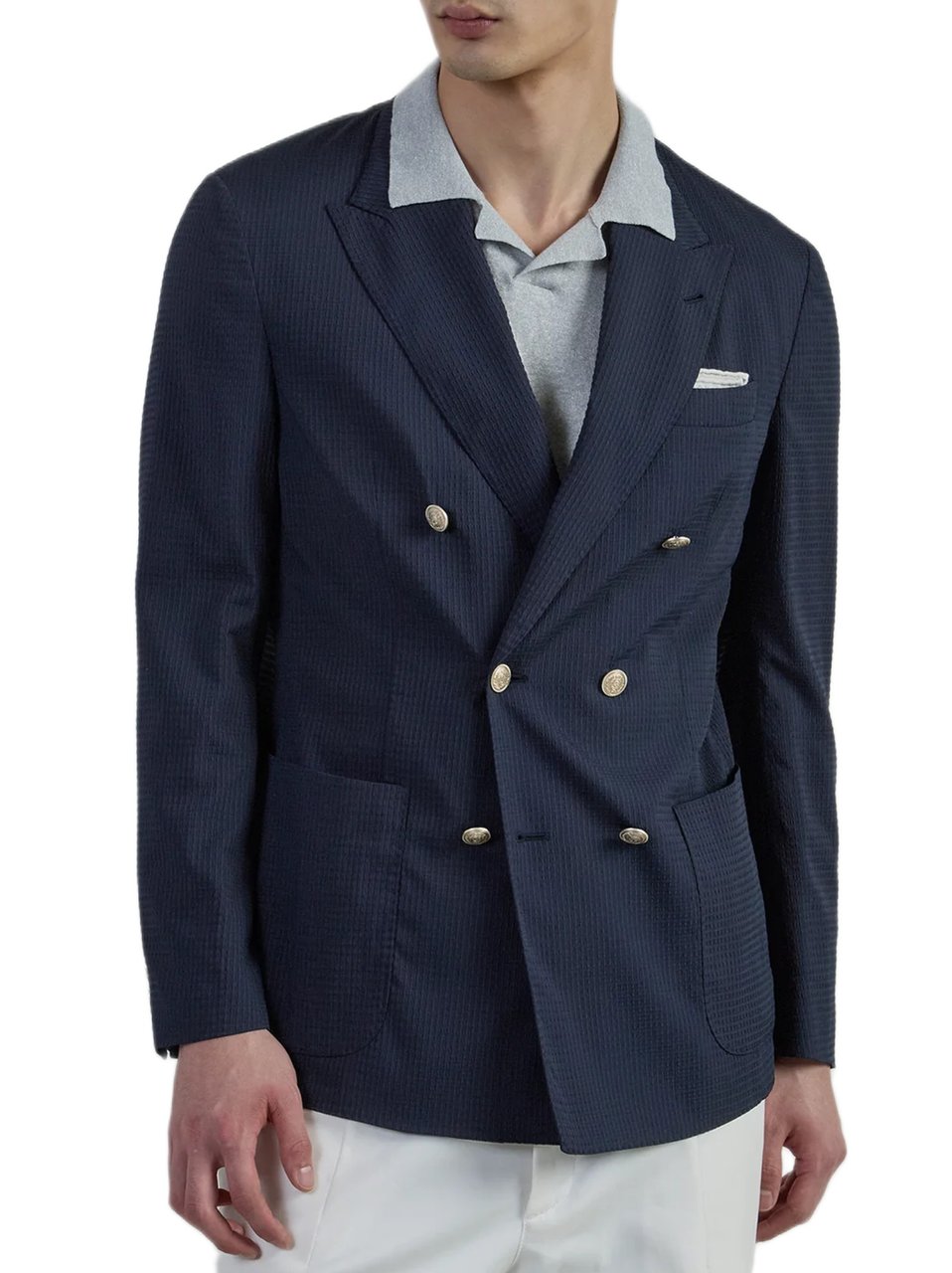 Eleventy Double-Breasted Slim Fit Blazer With Metallic Buttons Blauw