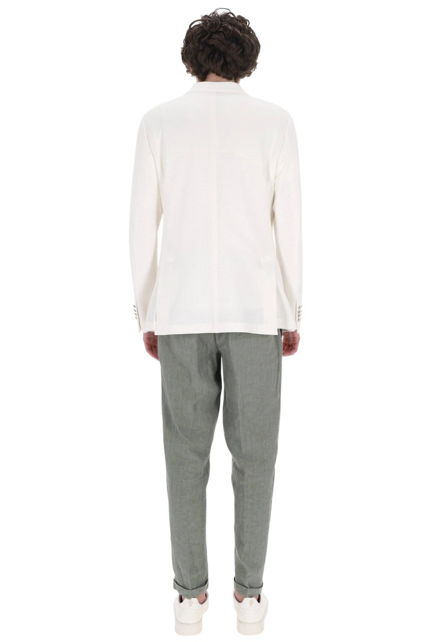 Eleventy Linen-Cotton-Tencel Double-Breasted Blazer Wit