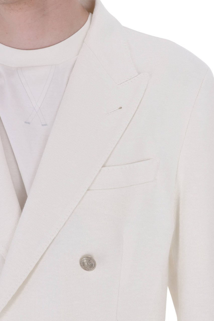 Eleventy Linen-Cotton-Tencel Double-Breasted Blazer Wit