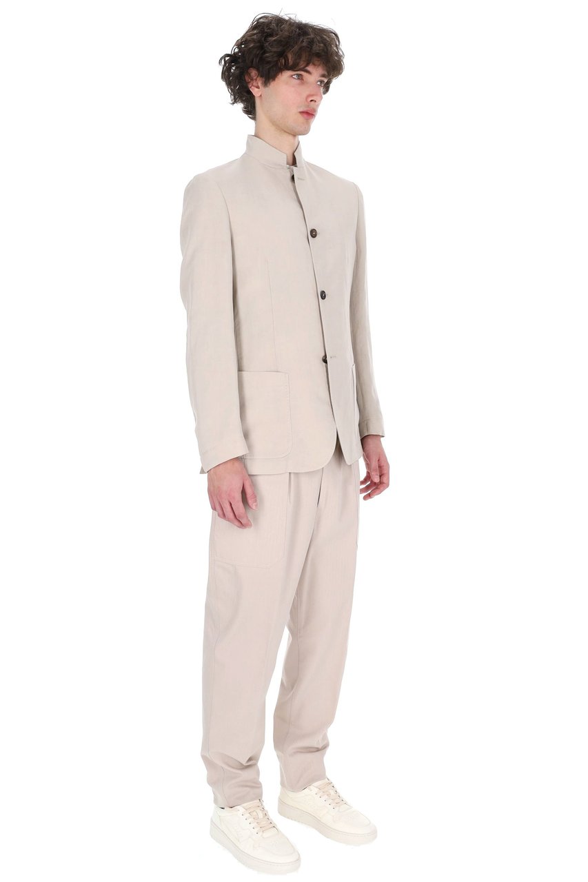 Eleventy Beige Mao Band Collar Lyocell-Linen Jacket Neutraal