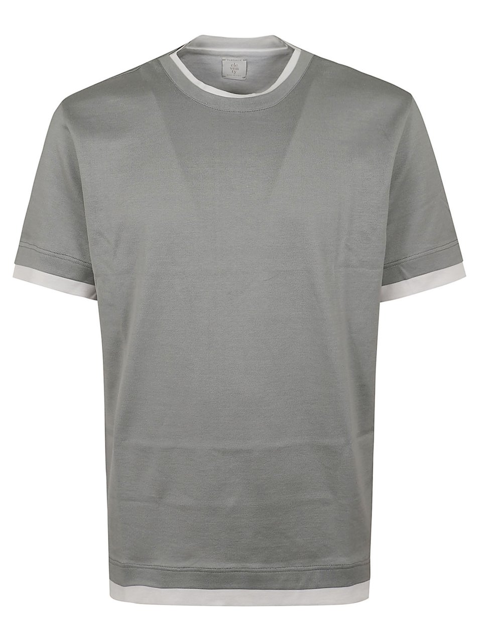 Eleventy Giza Cotton Jersey Crewneck T-Shirt with Contrast Trimming Grijs