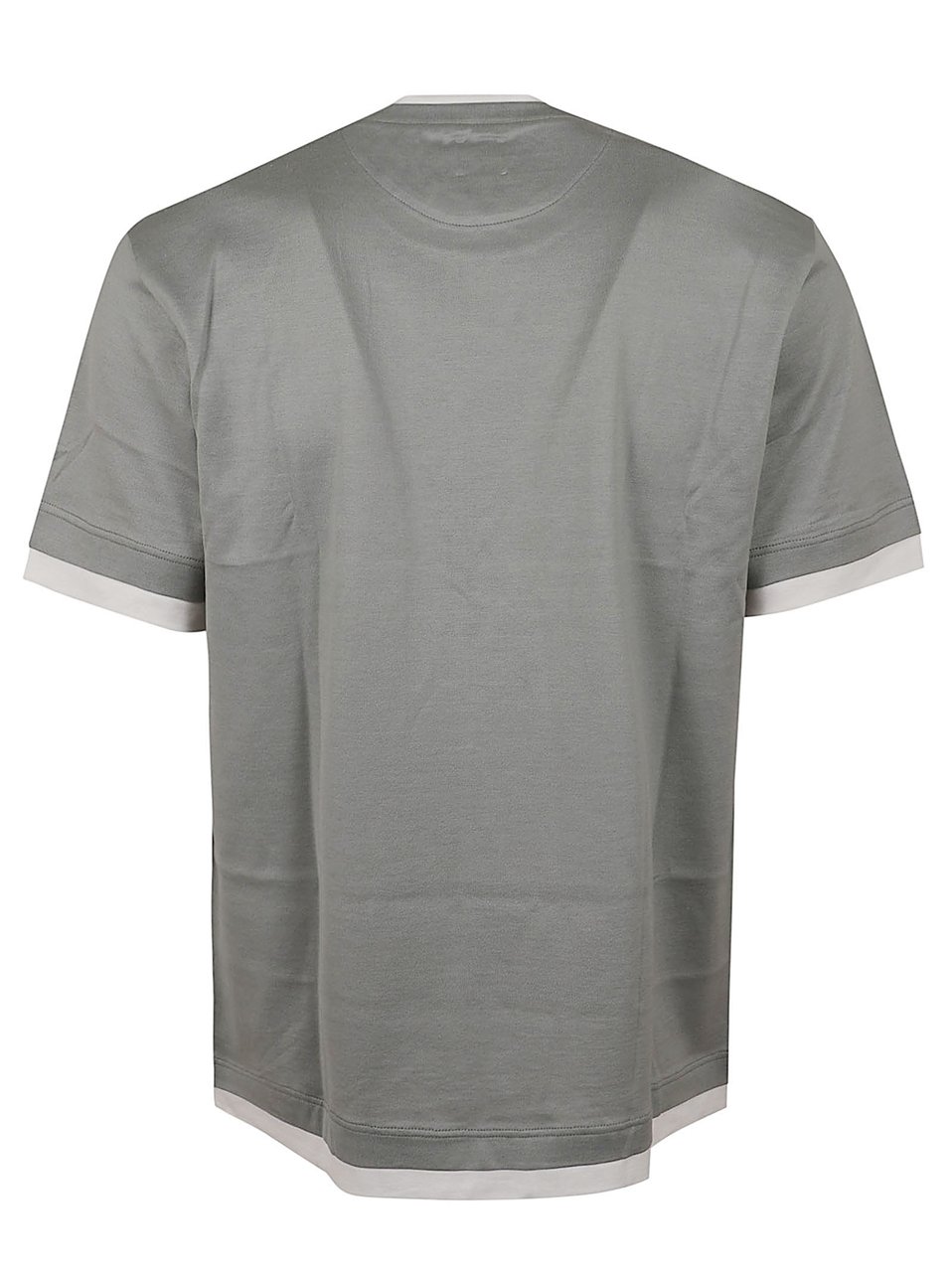 Eleventy Giza Cotton Jersey Crewneck T-Shirt with Contrast Trimming Grijs