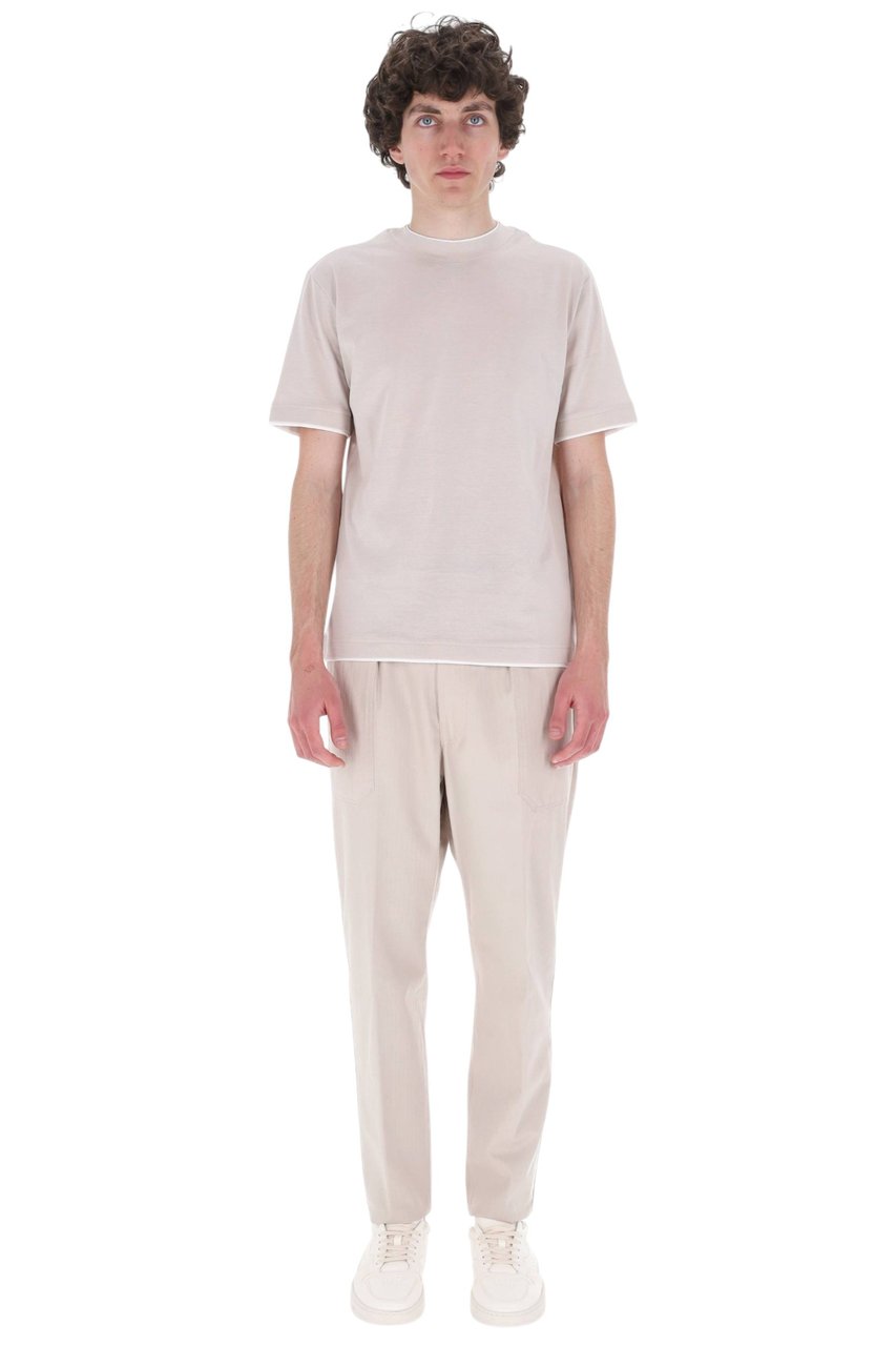 Eleventy Contrast Trim Giza Cotton T-Shirt Wit