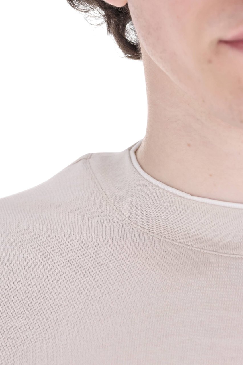 Eleventy Contrast Trim Giza Cotton T-Shirt Wit