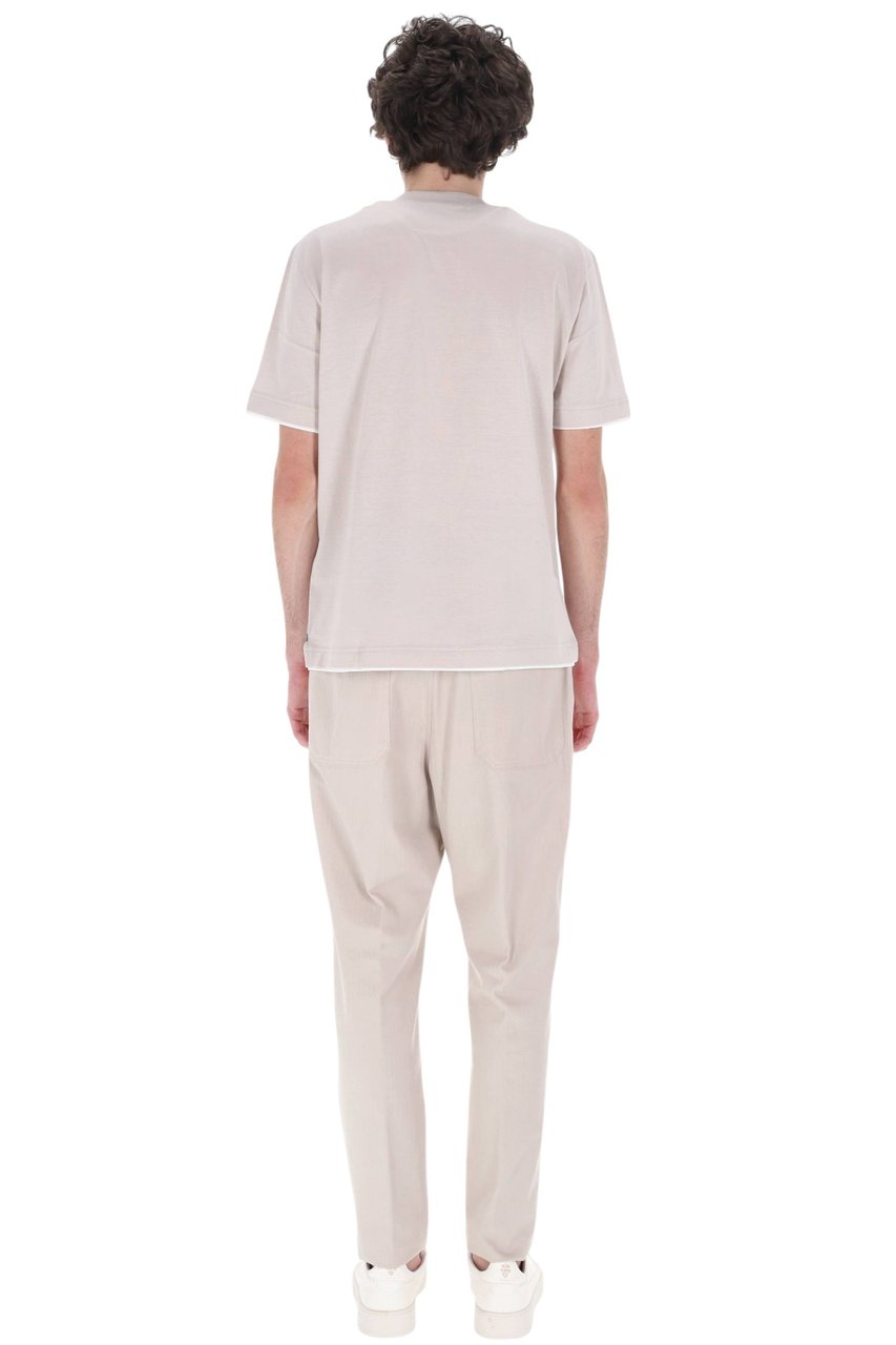 Eleventy Contrast Trim Giza Cotton T-Shirt Wit