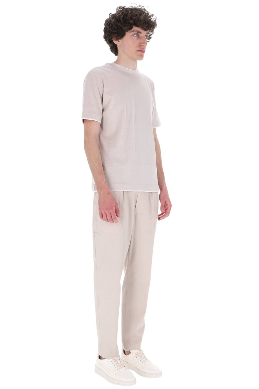 Eleventy Contrast Trim Giza Cotton T-Shirt Wit