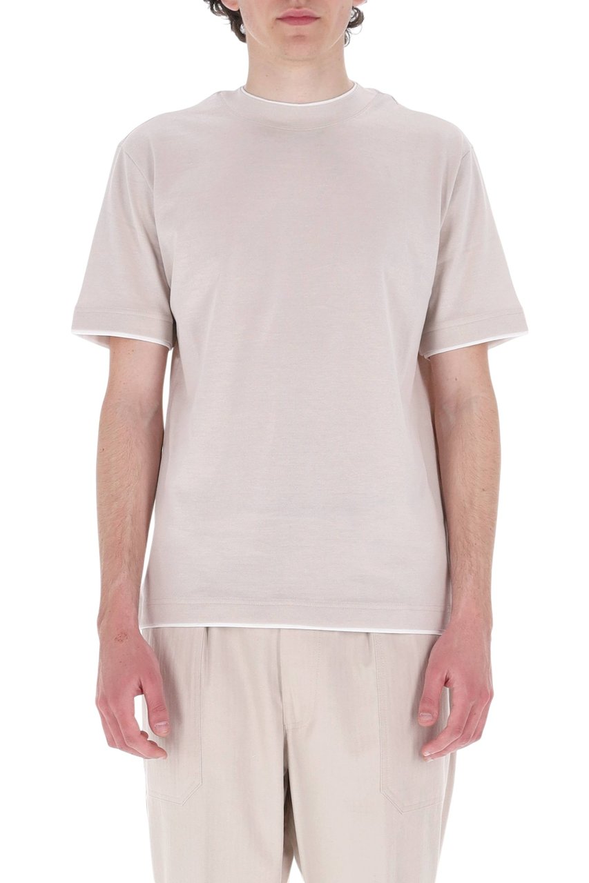 Eleventy Contrast Trim Giza Cotton T-Shirt Wit