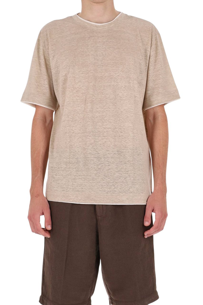 Eleventy High Neck Linen Jersey T-Shirt Neutraal