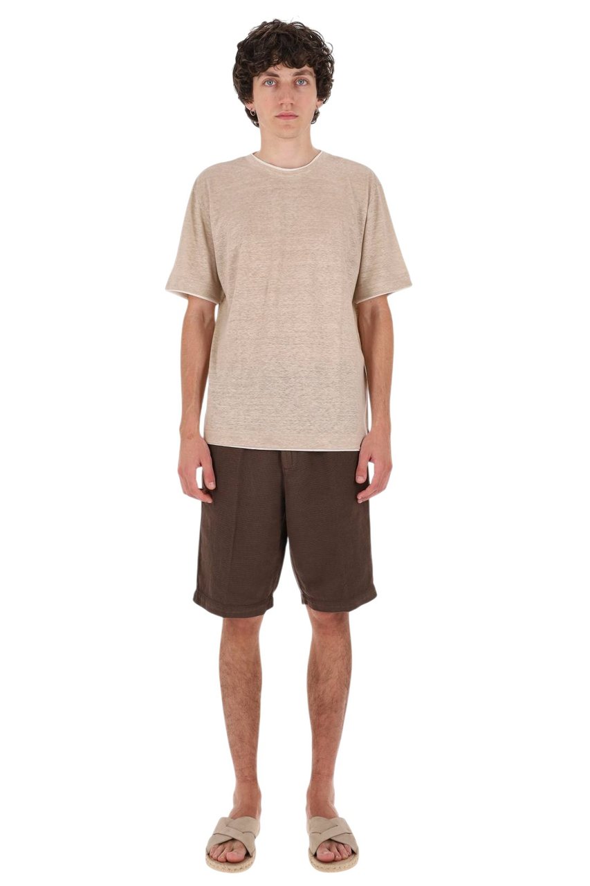 Eleventy High Neck Linen Jersey T-Shirt Neutraal