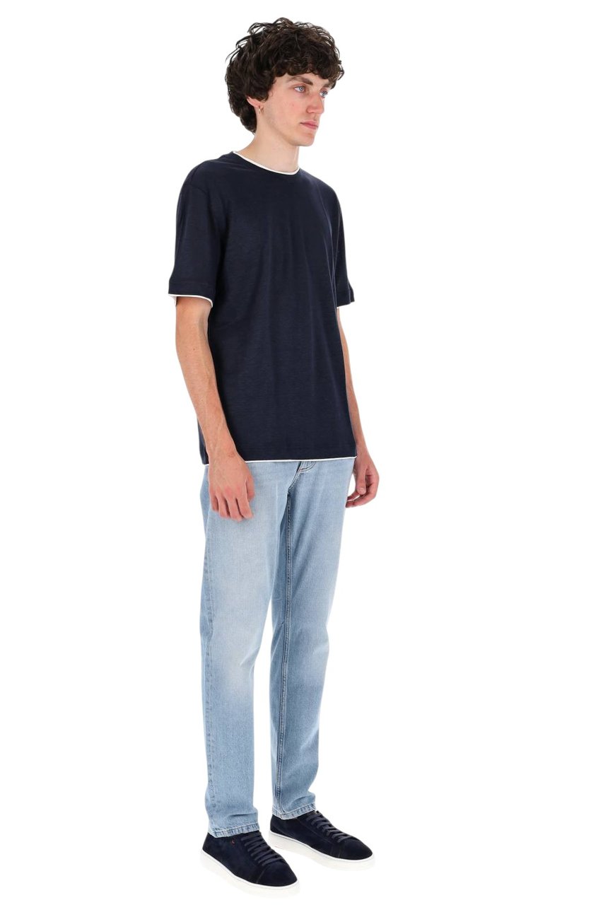 Eleventy High Neck Linen Jersey T-Shirt Zwart