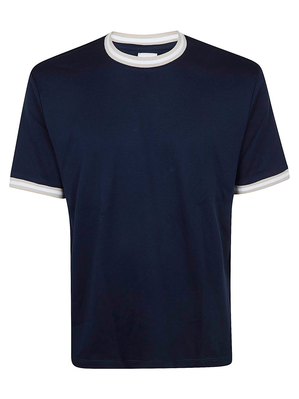Eleventy Contrasting Knit Detail Cotton Jersey T-Shirt Blauw