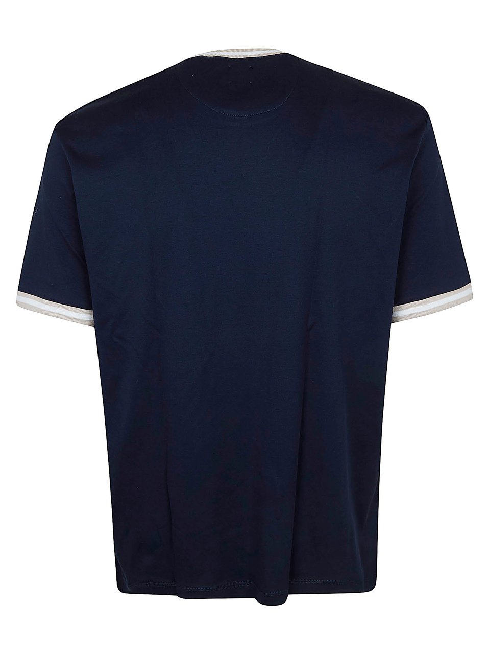 Eleventy Contrasting Knit Detail Cotton Jersey T-Shirt Blauw