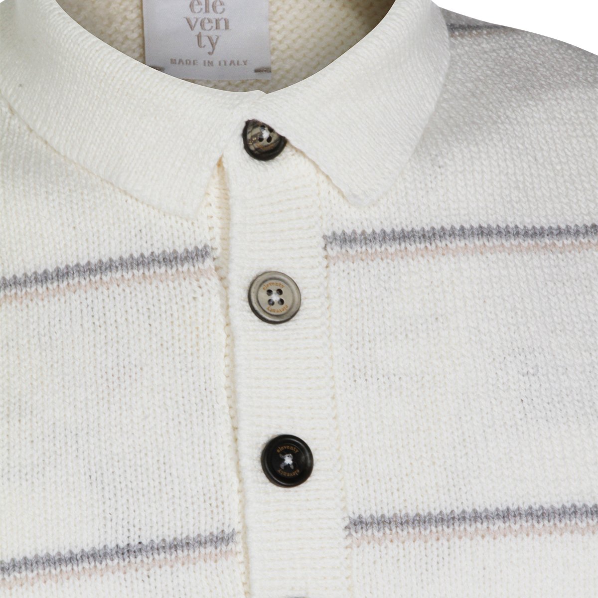 Eleventy Short-Sleeve Polo Shirt with Textured Knit and Refined Details Wit
