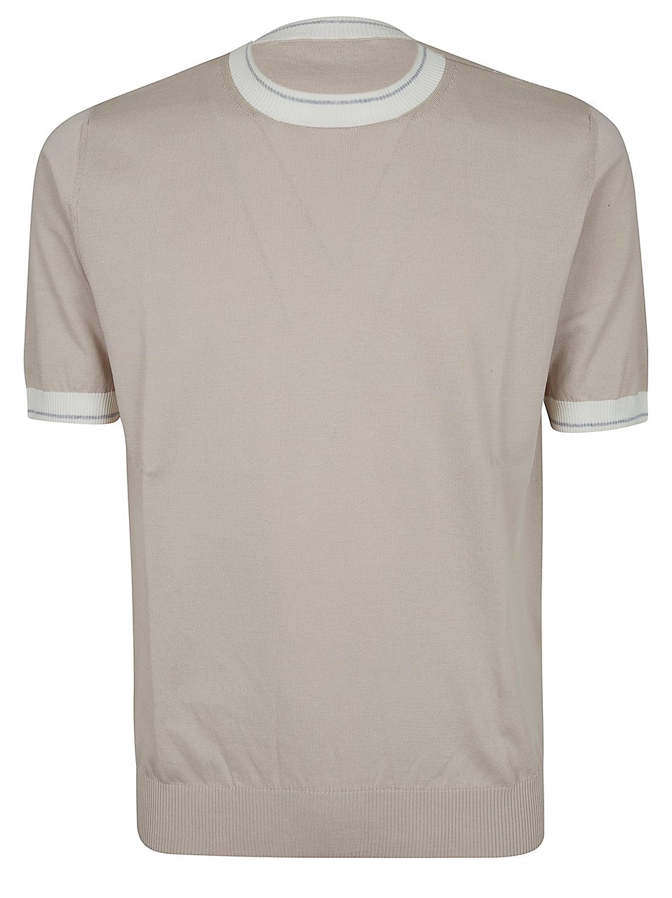 Eleventy Cotton Jersey T-Shirt with Contrasting Knit Collar and Cuffs Neutraal
