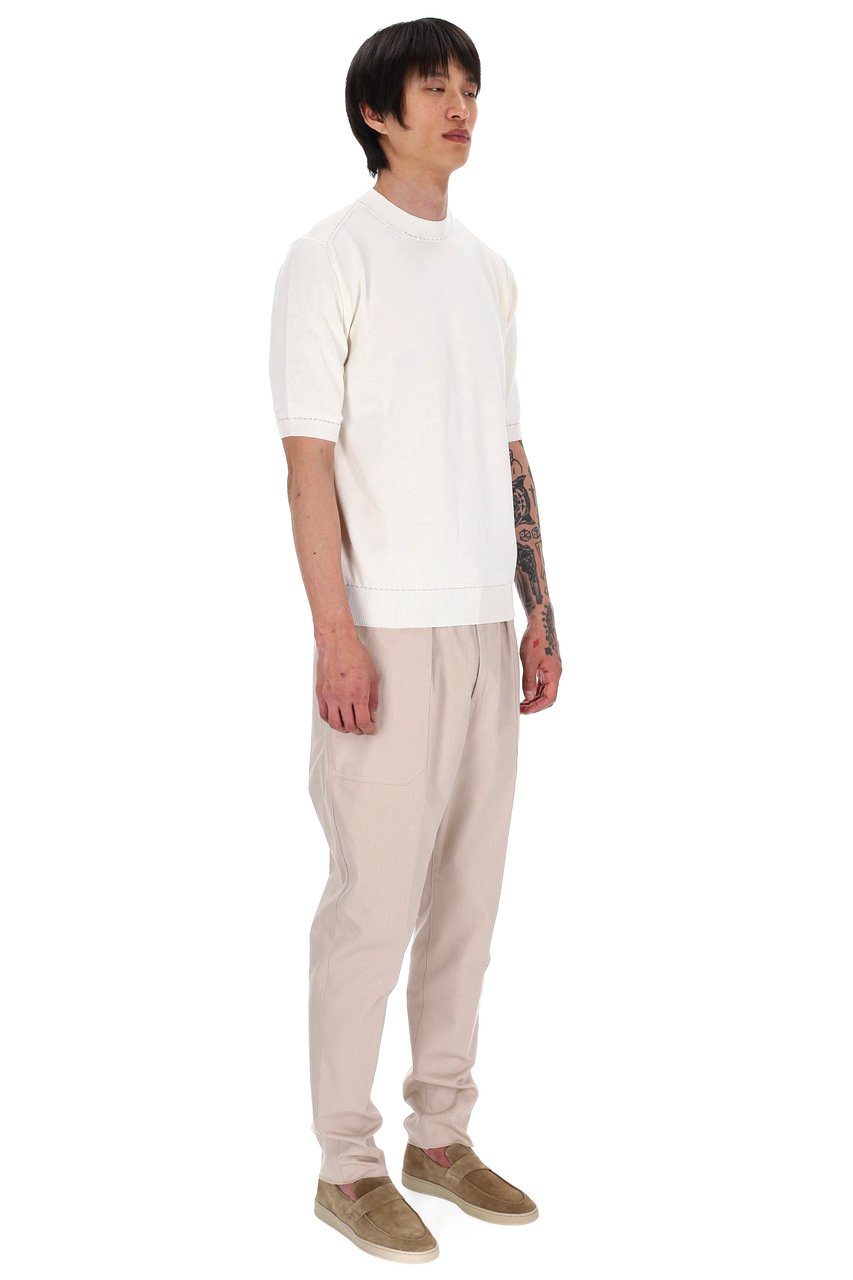 Eleventy White Saddle-Stitched Cotton T-Shirt Wit