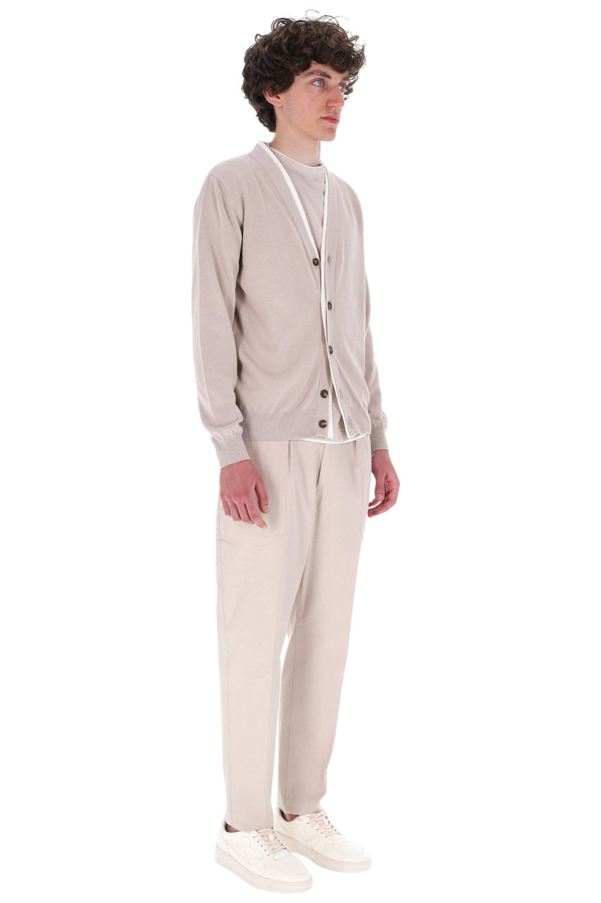Eleventy Contrast Trim Pure Cotton Cardigan Grijs