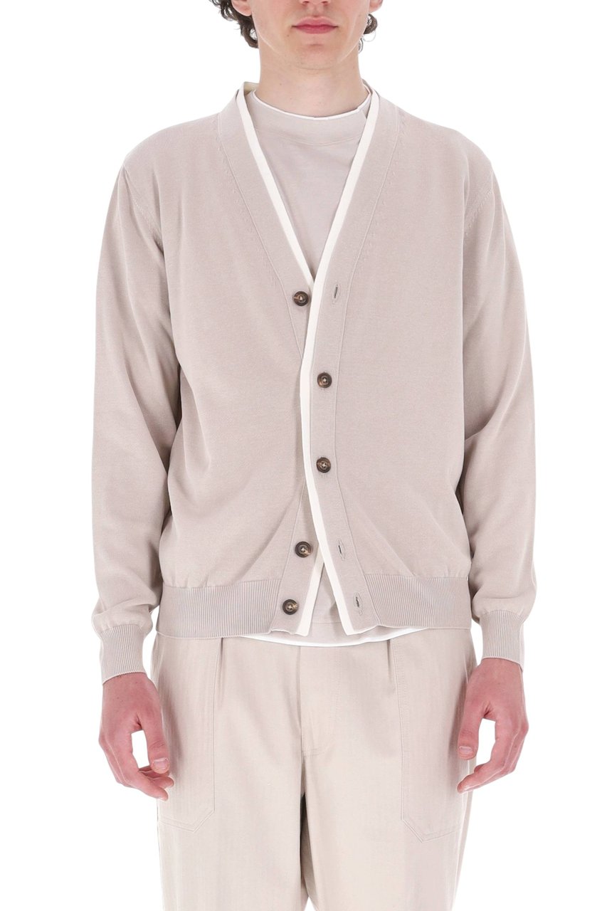 Eleventy Contrast Trim Pure Cotton Cardigan Grijs