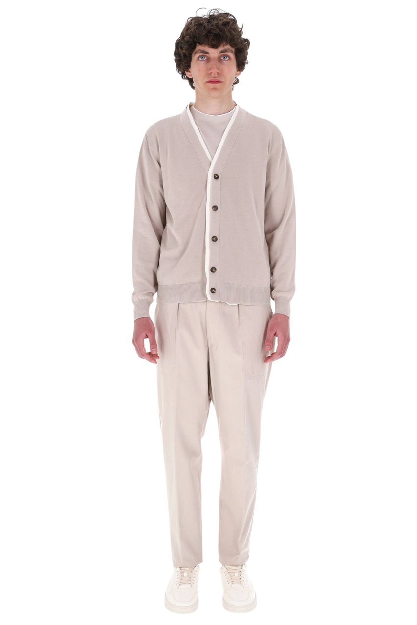 Eleventy Contrast Trim Pure Cotton Cardigan Grijs