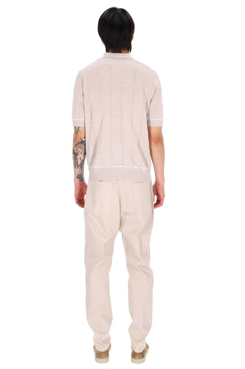 Eleventy Beige Cable-Knit Linen-Cotton Polo Shirt Neutraal
