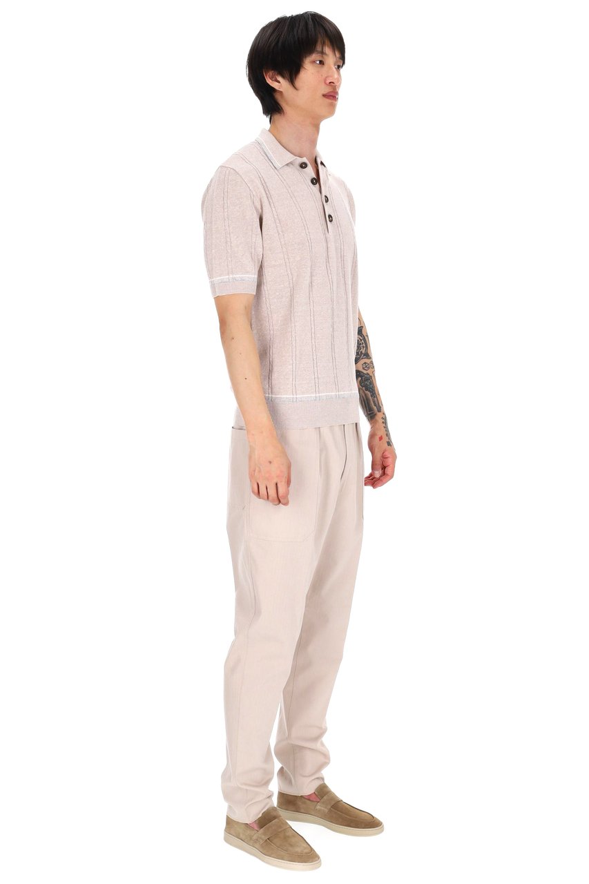 Eleventy Beige Cable-Knit Linen-Cotton Polo Shirt Neutraal