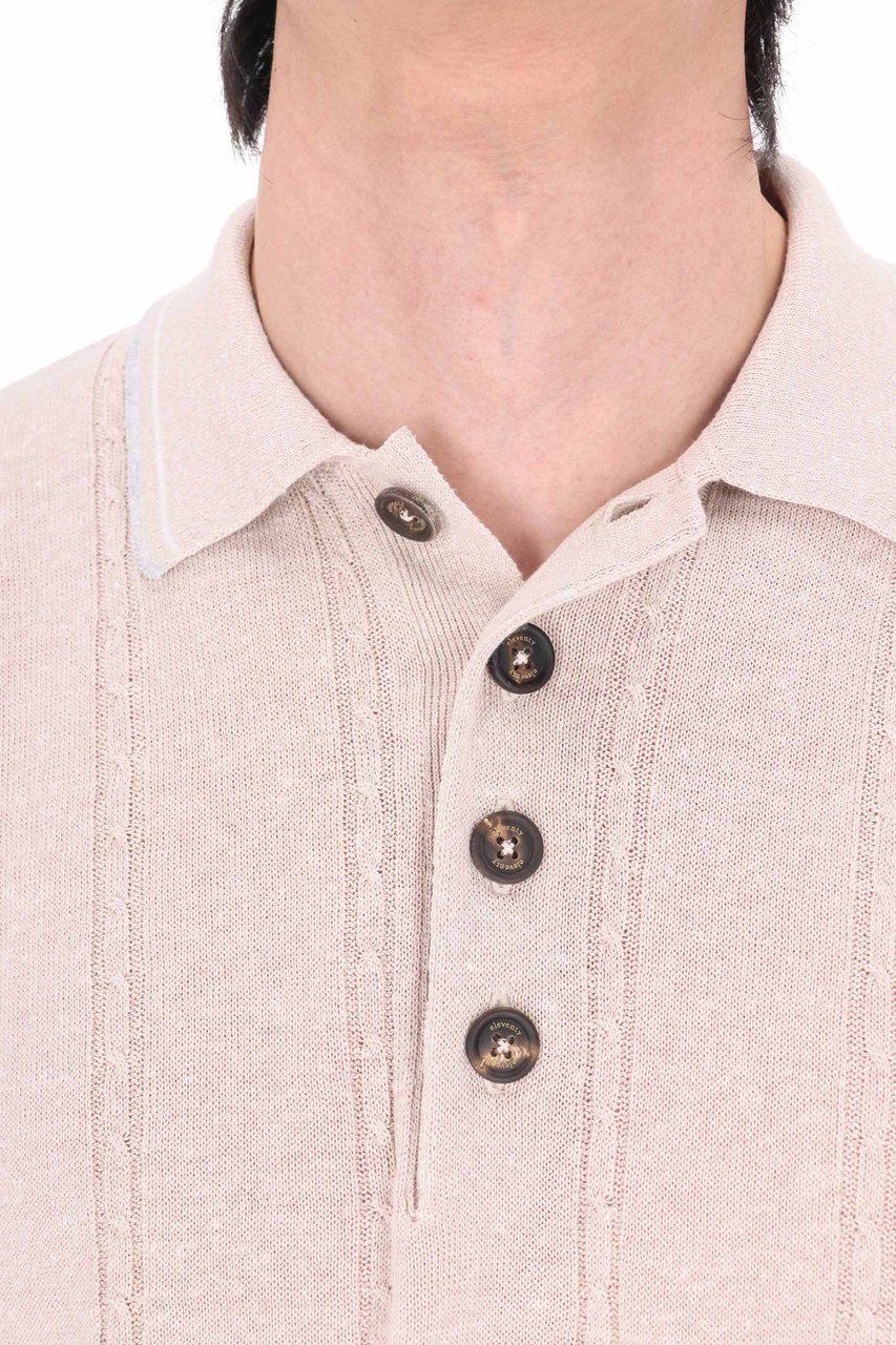 Eleventy Beige Cable-Knit Linen-Cotton Polo Shirt Neutraal