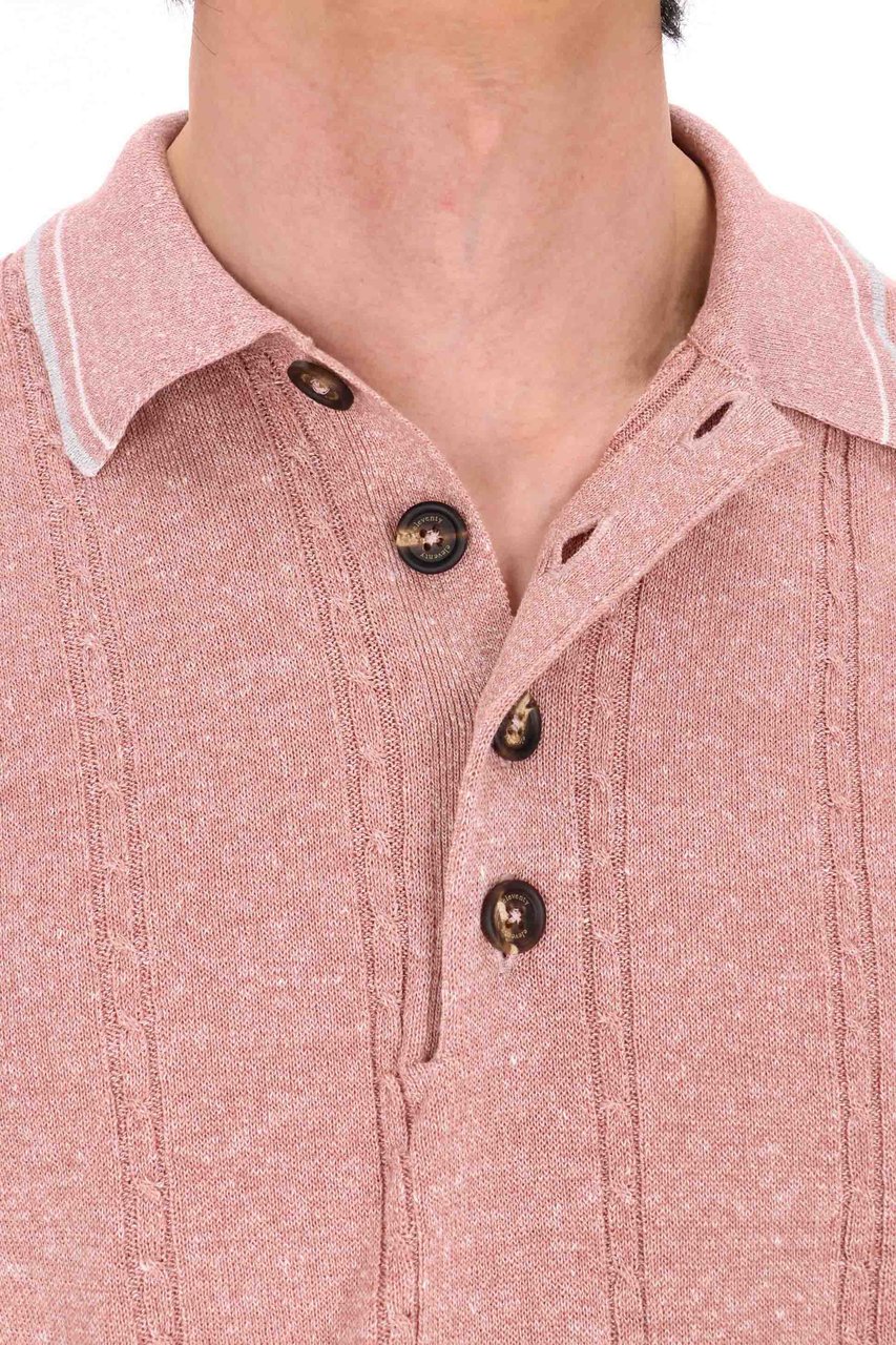 Eleventy Dusty Pink Cable-Knit Linen-Cotton Polo Shirt Neutraal