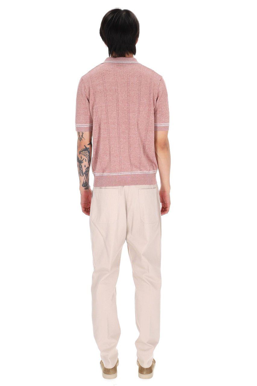 Eleventy Dusty Pink Cable-Knit Linen-Cotton Polo Shirt Neutraal