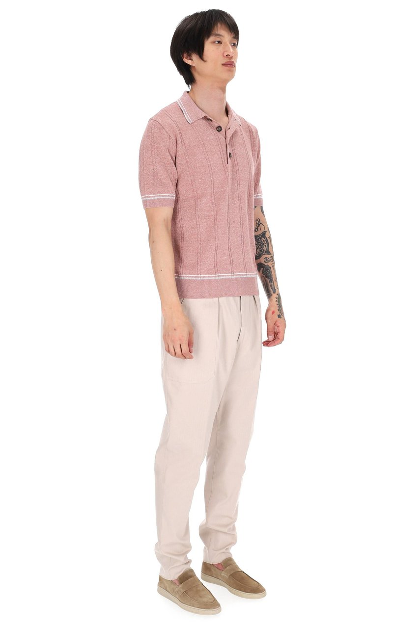 Eleventy Dusty Pink Cable-Knit Linen-Cotton Polo Shirt Neutraal