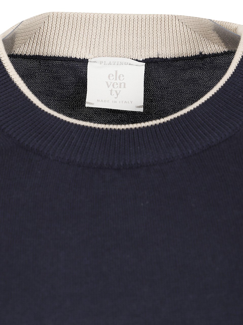 Eleventy Minimal Blue Cotton Crew Neck Sweater with Contrasting Trim Donkergrijs