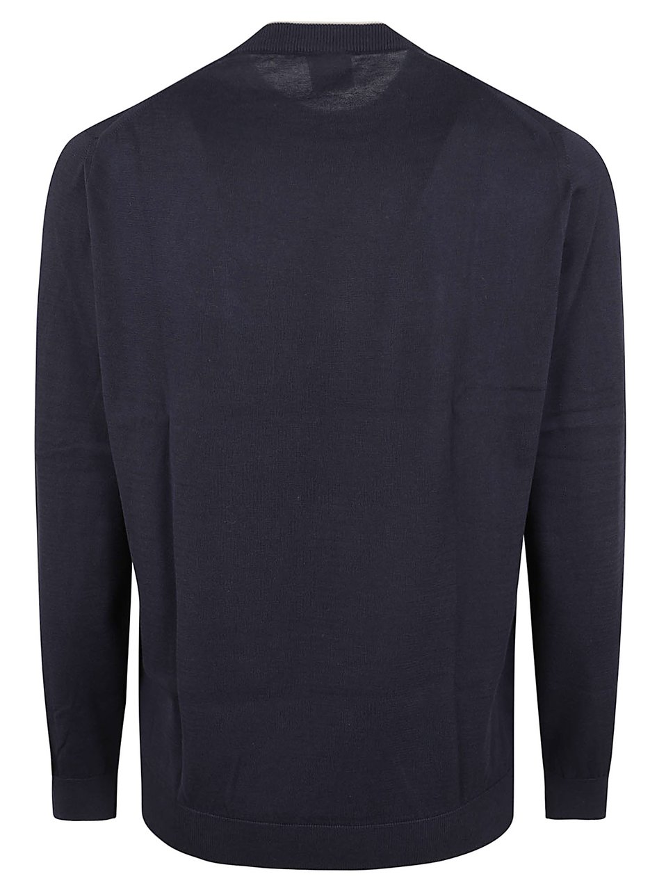 Eleventy Minimal Blue Cotton Crew Neck Sweater with Contrasting Trim Donkergrijs