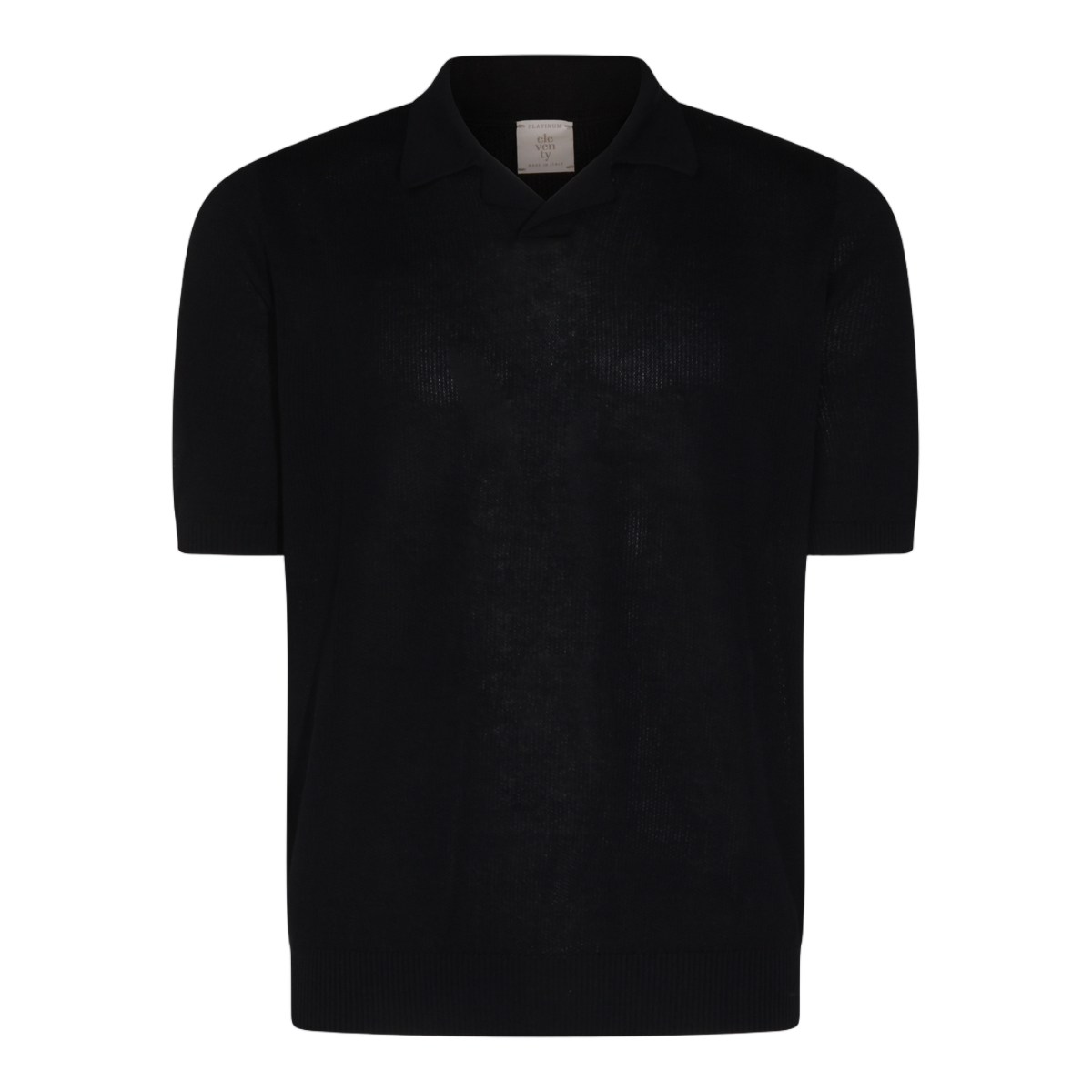 Eleventy Minimalist Short-Sleeve Polo Shirt with Soft Collar Zwart