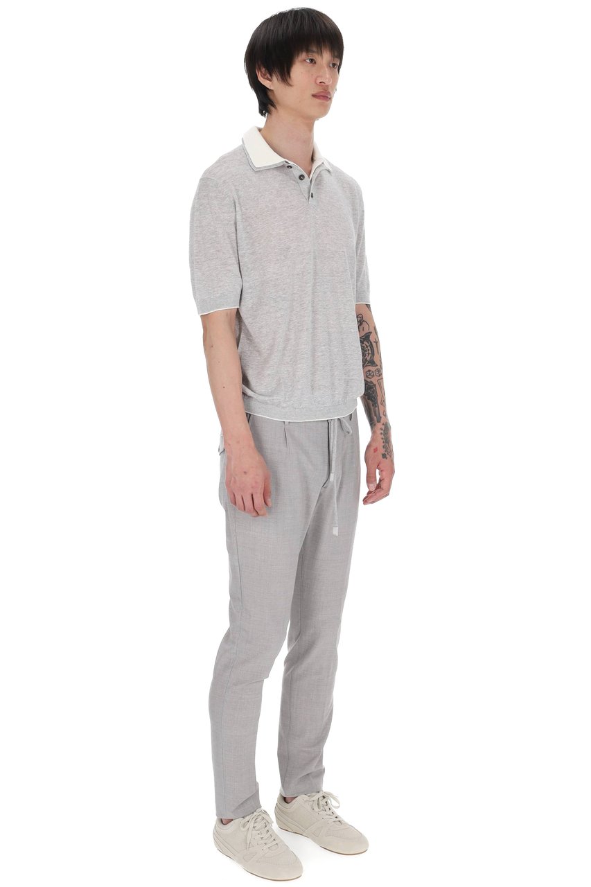 Eleventy Grey Linen-Cotton-Cashmere Double-Collar Polo Shirt Wit