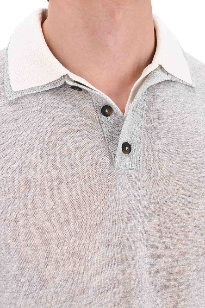 Eleventy Grey Linen-Cotton-Cashmere Double-Collar Polo Shirt Wit